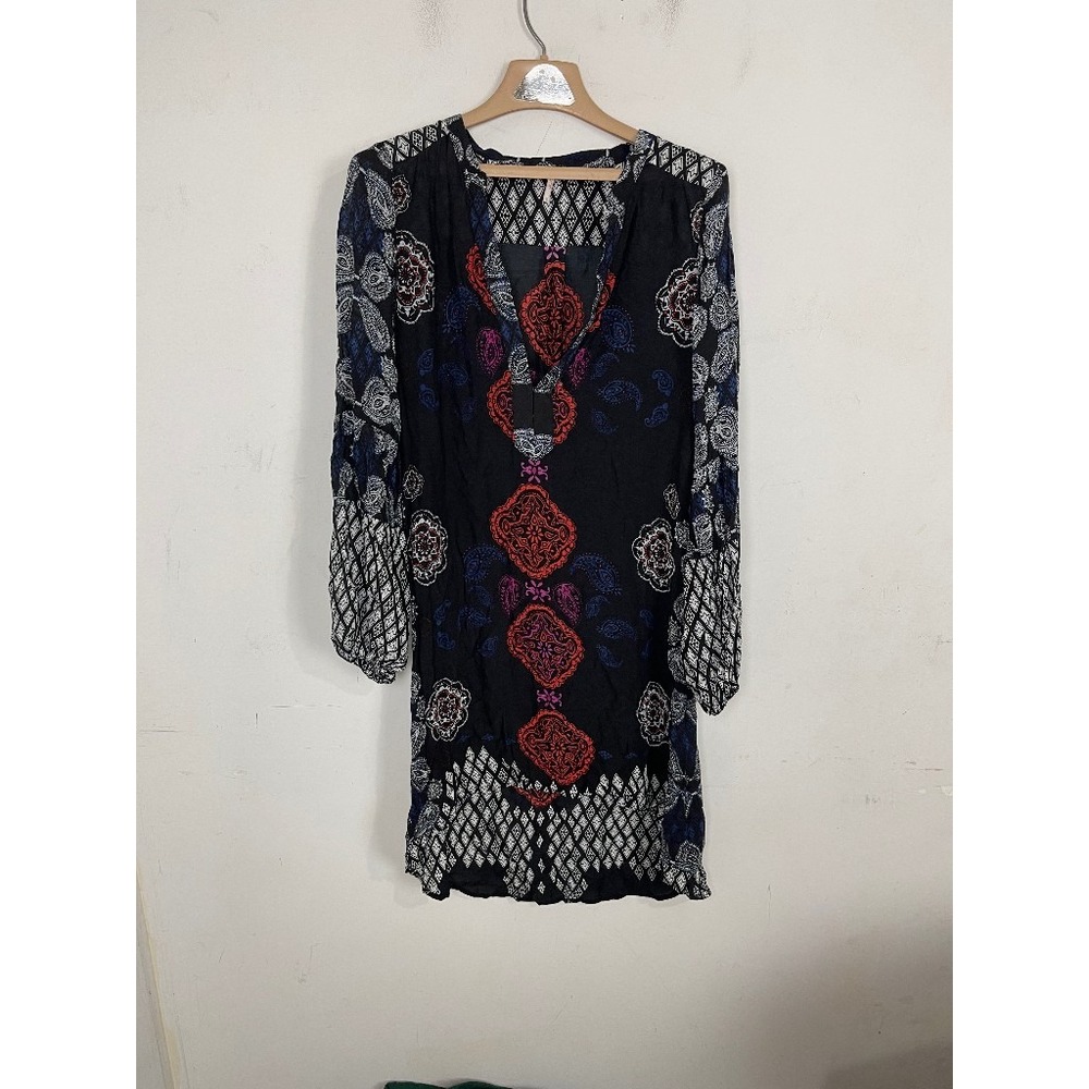 Free People Womens‎ Dress Medium Boho Dark Fairy Gothic Paisley Sheer Black